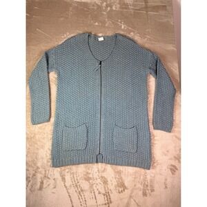 Poetry Blue/Teal Chuncky Knit Zipper‎ Cardigan Size Small Sweater Pockets Cotton